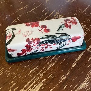 Anthropologie Christmas Holly Pear Butter Dish